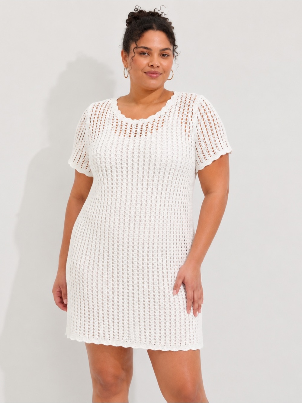 Cream Knit Short Sleeve Crochet Dress/ Swimsuit Coverup — Gap